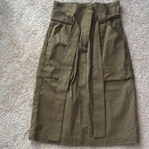 Khaki pencil skirt with bow tie cinch waist